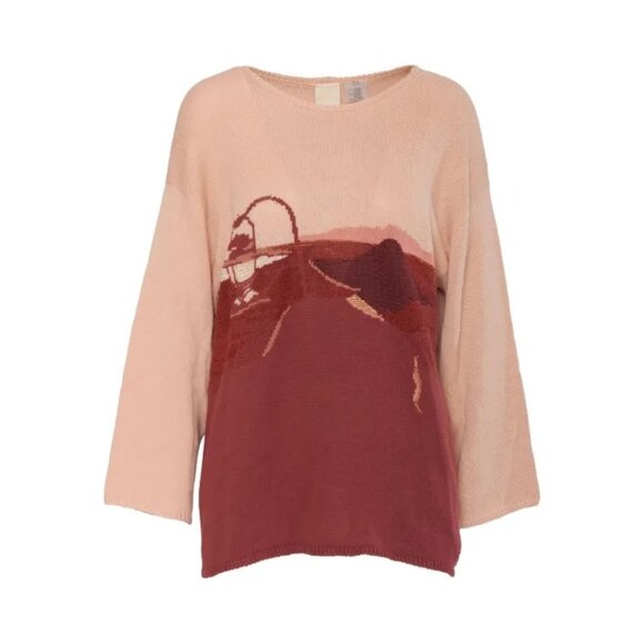 Krizia Maglia Patterned Intarsia Knit Top in Red Pink